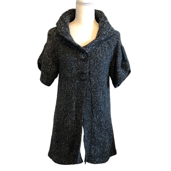 AMERICAN RAG CIE Cardigan Size Medium Black White Short Sleeve Wool Mohair - Picture 10 of 10